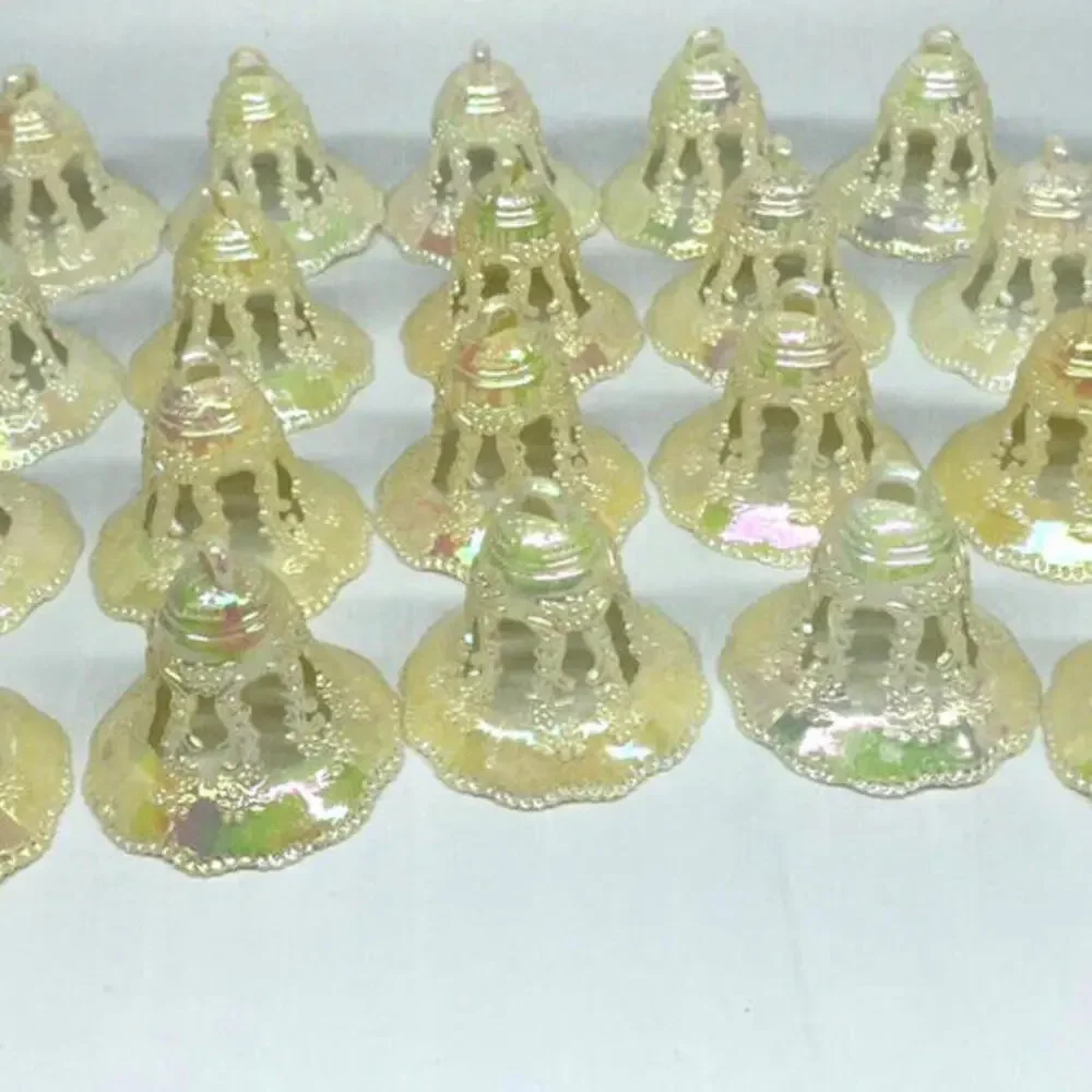 Iridescent Ivory Hard Plastic‎ Wedding Bells Ornaments LOT of 29 Vintage